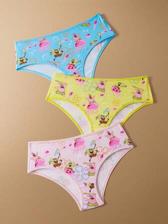 SpongeBob SquarePants | SHEIN 3 st Plus Size Dam Söta Tecknade Sömlösa Trosor