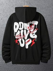 SHEIN Coolqubz 1 件青少年男孩街头时尚图案印花套头连帽衫，面料结实，颜色百搭，适合秋冬季 - 黑色 - 查看 2