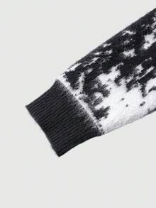 ROMWE MEN Suéter masculino de manga comprida com capuz e zíper, em jacquard com estampa de letras. - Preto - Ver 4