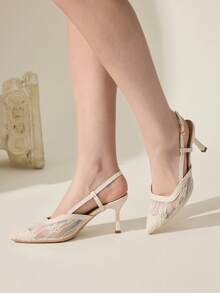 CUCCOO CHICEST 女士尖头搭扣设计时尚高跟鞋，适合日常穿着 - 米色 - 查看 4