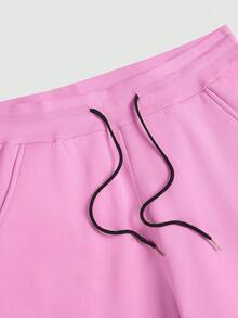 Manfinity EMRG Men's Letter Print Drawstring Waist Pocket Casual Flare Sweatpants Pink Streetwear Mens 2 Piece Outfits Pink Pink Sweatpants Men Pink Zip Up Men Pink Sweats - Multicolor - View 4