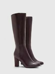 CUCCOO BIZCHIC 1双深棕色真皮高筒靴，优雅复古风格，高筒设计修饰腿型，粗跟兼具美观与稳定性，适合职业女性通勤或正式场合穿着。 - 咖啡棕 - 查看 3