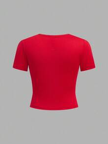 SHEIN ChillGRL 3 件套 Tween Girls 红色字母印花褶皱圆领 T 恤，白色和黑色字母印花 T 恤 - 彩色 - 查看 9