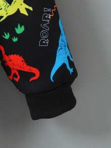 SHEIN Explorewe Young Boy Dinosaur Multi-Color Print Thermal Lined Hooded Jacket, A Perfect Combination Of Fashion And Comfort, Designed For Active Children - Multicolor - View 5