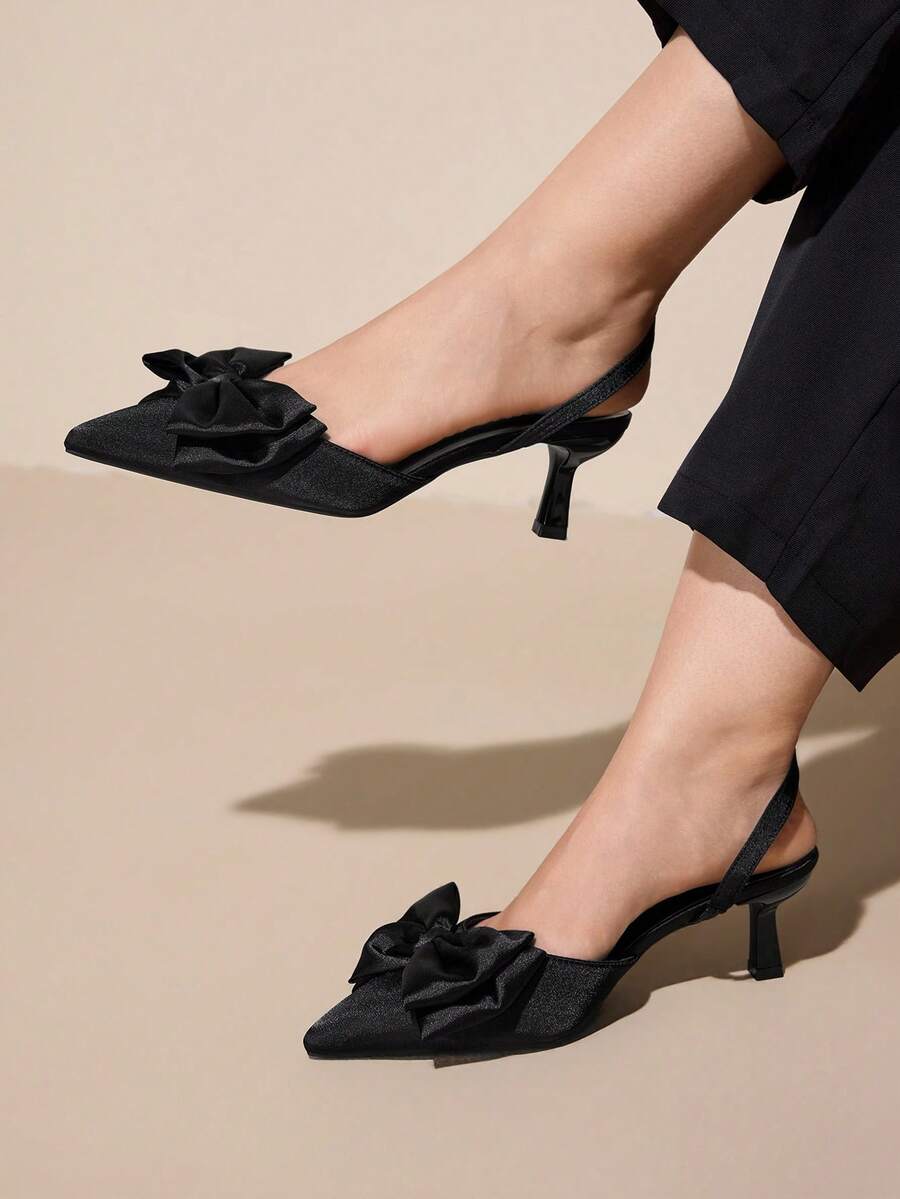 CUCCOO CURVES Women's Pointed Toe Bow Decor Fashion Wide Fit High Heels For Christmas