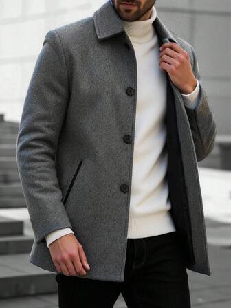 Manfinity Mode Herren Lässig Einreihiger Kragen Wollmischmantel, Herbst/Winter