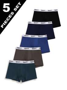 5pcs/Pack Teen Boys' Underwear Briefs, Sports Letter Waistband, All Season Contton - Multicolor - View 4