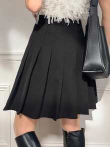 FRIFUL Women's Black A-Line Pleated Midi Skirt, Academic Style, Summer Clothing - Black - View 7