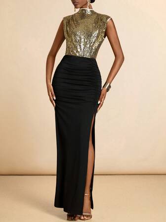 SHEIN Veneréa Paljettklänning med slits för kvinnor