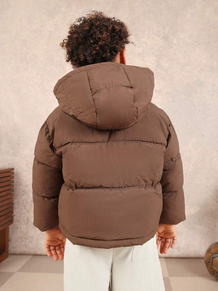 Quilted Hooded Puffer Coat With Zipper