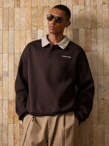 Manfinity Unisex 男士针织休闲宽松保暖长袖运动衫，秋冬 - 棕色 - 查看 1