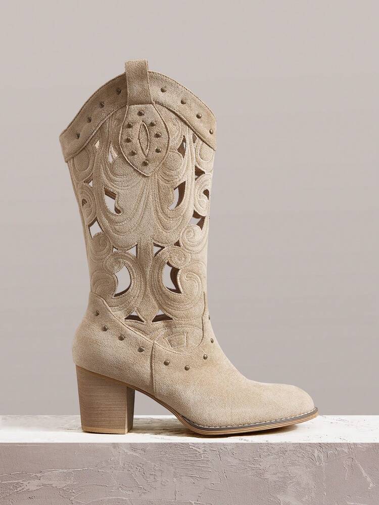 Women's Mid-Calf Boots, Bohemian Western Music Festival Style, Suitable For Party, Christmas, Halloween, Vacation, Travel Vacation Outfits Travel Essentials Cowboy Boots