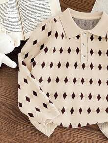 Blossori Young Boys Loose Fit Floral Knit Polo Neck Sweaters, Autumn/Winter - Apricot - View 6