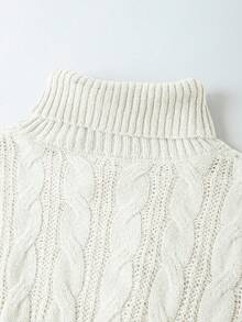 SHEIN Franclia New Autumn/Winter European & American Casual High Neck Slim Fit Mid-Length Knitted Sweater Dress For Women - White - View 4