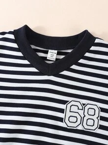 SHEIN Explorewe 女童休闲条纹卫衣和裤子套装，适合秋冬季日常休闲、上学、户外、运动 - 藍色 - 查看 5