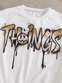 SHEIN 2 件/套时尚白色连帽衫搭配橄榄绿色裤子，适合青少年男孩的时尚服装，连帽衫采用绿色定位印花，面料柔软舒适，适合春秋季穿着，适合上学、郊游等。 - 卡其色 - 查看 4