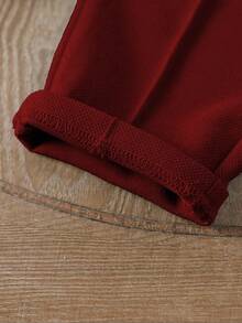 Genkimix Kids 男童简约纯灰色休闲翻领半拉链长袖上衣和配套长裤套装，适合外出、休闲和日常运动穿着。 - 酒紅色 - 查看 4