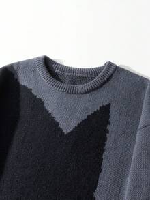 Manfinity Hypemode Men's Casual Colorblock Shark Pattern Knit Sweater, Autumn/Winter Sweater Graphic Blue Sweater - Grey - View 3