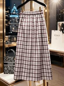 GlowEve CURVE Plus Size Women's Spring Floral Print Button Decor Front Slit Elegant Skirt, Suitable For Autumn/Winter Commuting And Outings - Red Violet - View 2