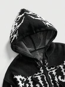 ROMWE MEN Men's Hooded Skeleton Wing Dark Street Knit Cardigan - Multicolor - View 3