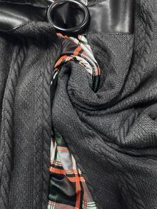 Plus Size Casual Commuter Plaid Patchwork 2 In 1 Dress - Grey - View 5