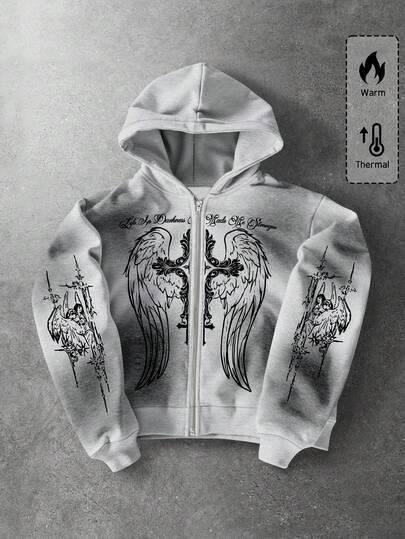 Goth Herren Streetstyle Lässig bedruckter Hoodie Sweatshirt