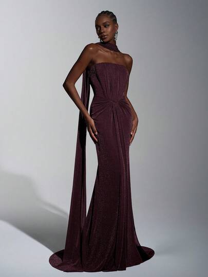 Elitara Minimalist Structuralist Handcrafted Pleated Strapless Bodycon Dress, Suitable For Evening Gowns, Business Formal, Guest Dresses, Mesh Dresses, Formal Dresses, Maxi Dresses