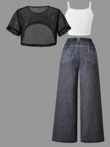 SHEIN ChillGRL 3-Piece Tween Girl Spring/Summer Casual Loose Cool Crop ...