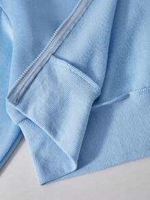 SHEIN ChillGRL 3pcs/Set Teen Girls Solid Color Thermal Lined Zip-Up Hoodie, Camisole And Wide Leg Pants Casual Outfit, Suitable For Daily Wear, Commuting And School Fall Winter - Blue - View 8