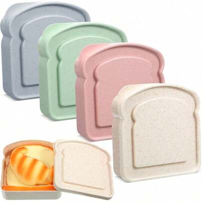 4 pièces/1 pièce Boîte à sandwich, boîte bento, boîte à déjeuner avec couvercle en forme de toast et récipient de stockage alimentaire réutilisable, convient pour le micro-ondes et le lave-vaisselle. Boîte à sandwich réutilisable avec couvercle, convient pour un usage familial ou adulte, ustensiles de cuisine