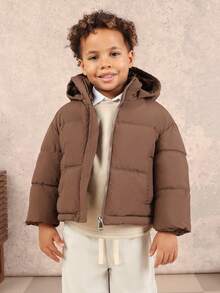SUMWON Quilted Winter Coat With Hood And Zipper Closure For Cold Weather Protection Vacation - Brown - View 1