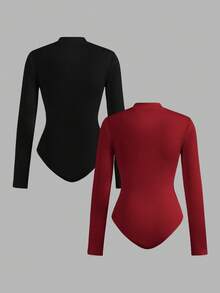 SHEIN EZwear 2件套女式小马印花拉链高领紧身连衣裤 - 彩色 - 查看 2
