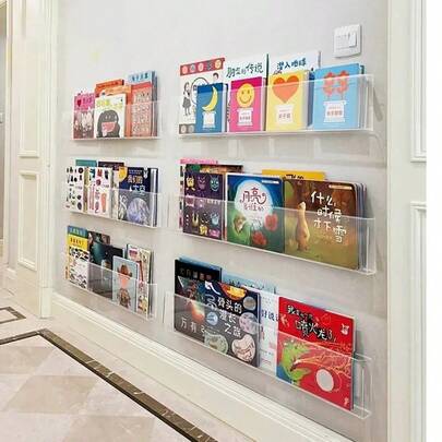 1 chiếc kệ trưng bày sách bằng acrylic, kệ sách treo tường, kệ đựng tạp chí, giá đọc sách dễ lắp đặt.