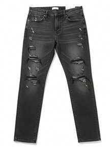 Jeans Caballero Slim Straight Alta Calidad Tela Suave Elástico Ajuste Cómodo Duradero Moda Casual Denim Resistente Corte Moderno Estilo Versátil Para Uso Diario - Gris Oscuro - Ver 1