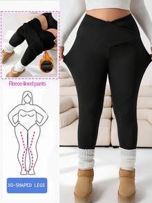 Solflare Plus Size Casual Solid Color Slim Fit Pants/Winter - Black - View 1
