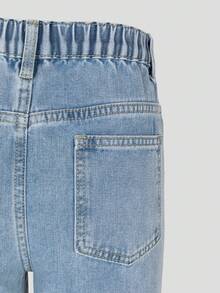 SHEIN ChillGRL Girls Y2K Vintage Washed Relaxed Straight Leg Jeans, Fashionable Casual Versatile - Light Wash - View 5