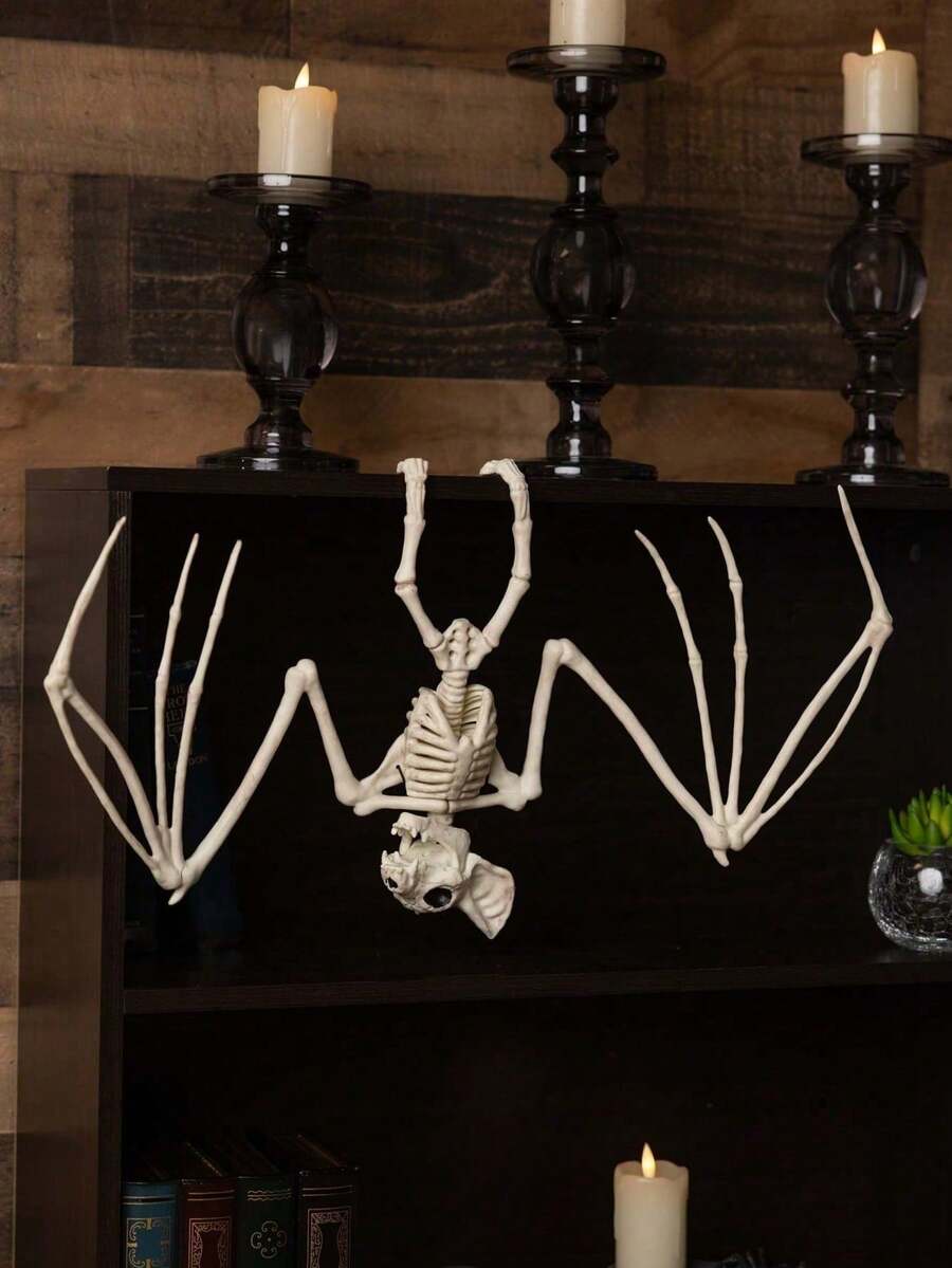 1 Set Realistic Halloween Bat Skeleton Decoration, Scary Bat Skeleton, Haunted House Stage Prop, Home Decor Hanging Ornament, Suitable For Halloween Party Background - Multicolor - View 1