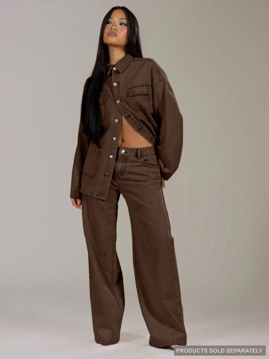 MUSERA Washed Low Rise Baggy Denim Jeans Spring 90's Cute Summer Casual Western Concert Festival Rave Fall Autumn Winter Nashville Fall Autumn Back To School Office Work  Chic - Chocolate Brown - View 1