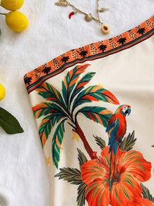 Soleia New Vacation Knit Printed Asymmetrical Shoulder Bow Bodysuit For Women Carnival, - Multicolor - View 4