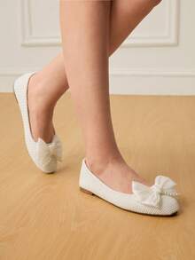 CUCCOO HITCHD Bow Decor Casual & Commuting Minimalist Elegant Women Flats Valentine's Day - White - View 10
