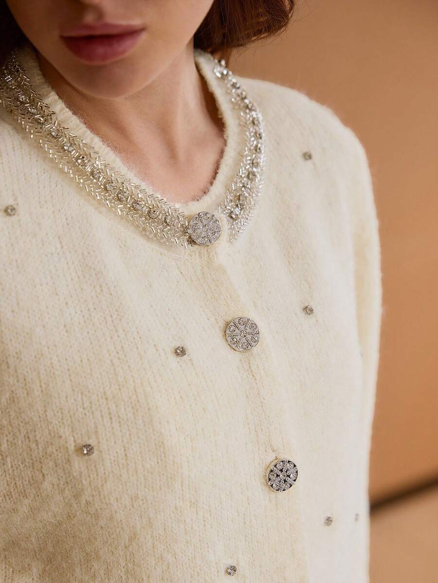 MOTF PREMIUM 女士秋冬水钻装饰针织开衫