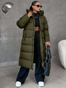 EURMUSE Zip Up Hooded Long Plus Size Winter Coat