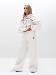 BABYPHAT Quần nỉ ống rộng in chữ, mặc ở nhà, quần nỉ có dây rút ở eo, quần thường ngày thoải mái, dễ chịu mỗi ngày - Màu Xám nhạt - Xem 7