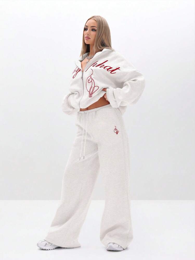 BABYPHAT 스크립트 프린트 배기 스웨트팬츠 라운지 웨어 플리스 조거 드로스트링 허리 릴렉스 핏 캐주얼 팬츠 일상적인 편안함