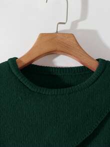 GlowEve New Fashionable Mixed Color Chic Versatile Knitted Sweater - Dark Green - View 4