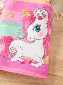 Elladie kids Vestido fofo de manga curta e gola redonda com estampa de unicórnio para menina jovem - Multicolorido - Visão 3