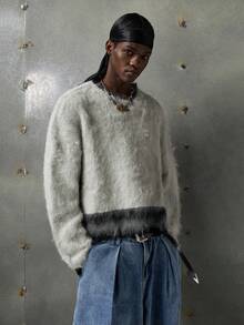 NEON BLANC品牌 - 男士秋冬新款条纹套头毛衣 - 时尚宽松休闲风 - 灰色 - 查看 2