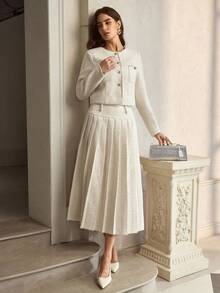 ZEYLAH جاكيت نسائية أنيقة مزينة بسلسلة - أبيض - مشاهدة 6