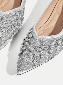 CUCCOO TILAWA Giày bệt mũi nhọn đính đá pha lê bạc thời trang dành cho nữ, thoải mái, đa năng - Bạc - Xem 10