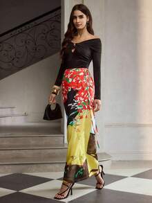 ZEYLAH 女士新款百搭彩色真丝印花A字中长裙 - 彩色 - 查看 1